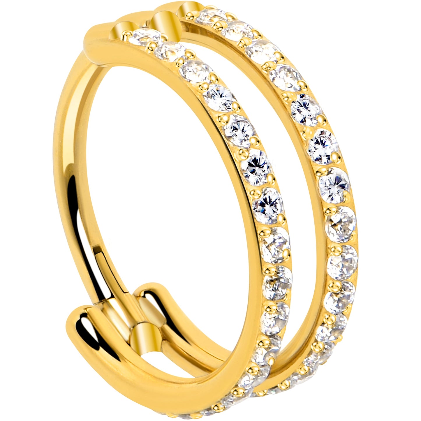 18G Double Row Micro Gem Implant Grade Titanium Hinged Double Hoop Nose Ring BodyCandy