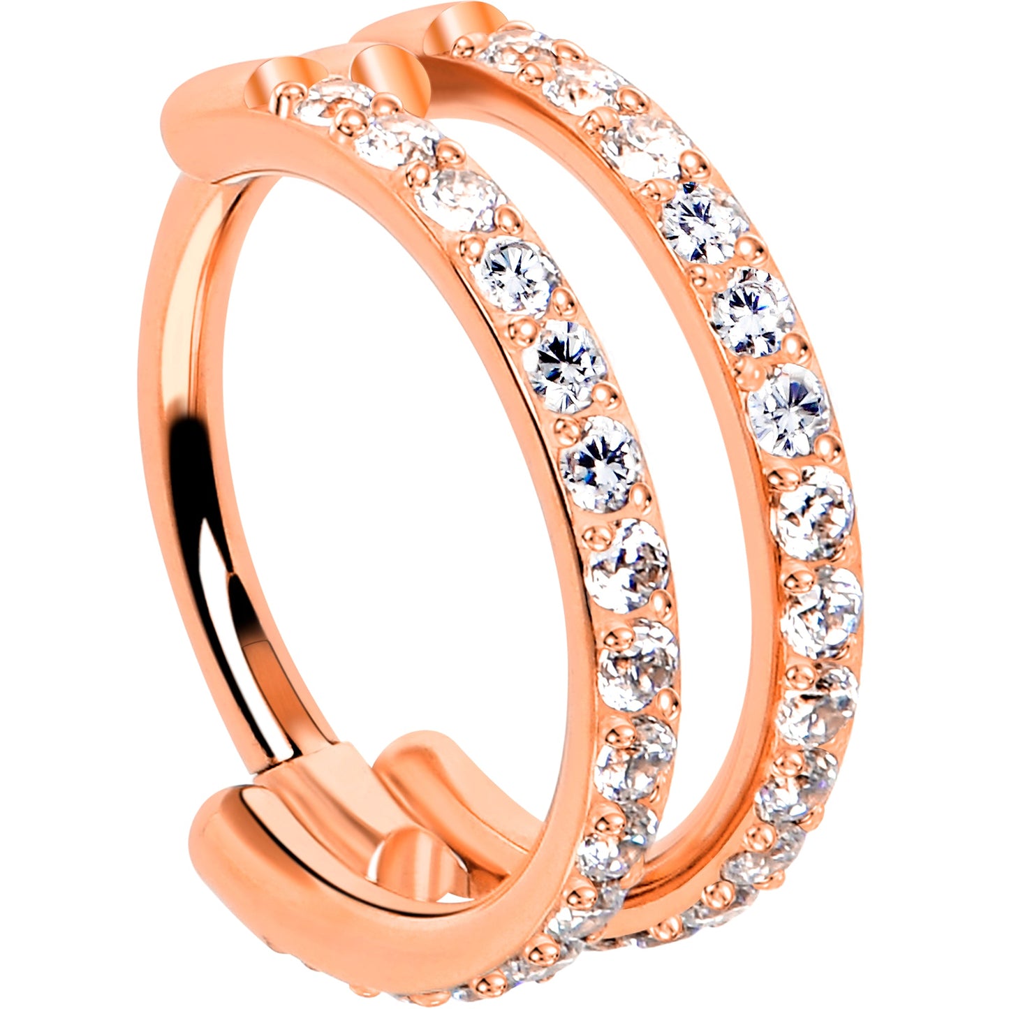 18G Double Row Micro Gem Implant Grade Titanium Hinged Double Hoop Nose Ring BodyCandy