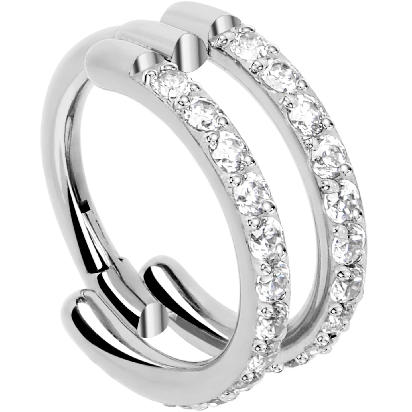 18G Double Row Micro Gem Implant Grade Titanium Hinged Double Hoop Nose Ring BodyCandy