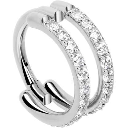 18G Double Row Micro Gem Implant Grade Titanium Hinged Double Hoop Nose Ring BodyCandy