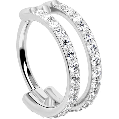 18G Double Row Micro Gem Implant Grade Titanium Hinged Double Hoop Nose Ring BodyCandy