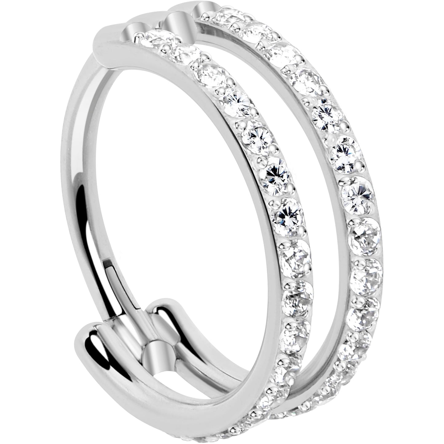 18G Double Row Micro Gem Implant Grade Titanium Hinged Double Hoop Nose Ring BodyCandy