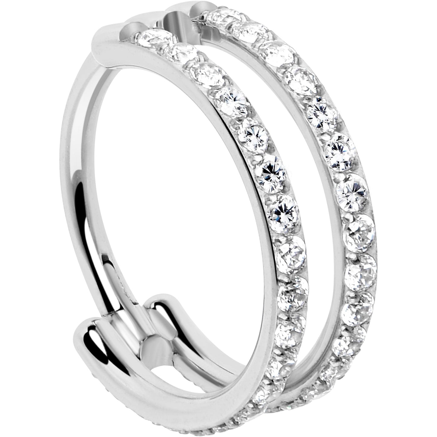 18G Double Row Micro Gem Implant Grade Titanium Hinged Double Hoop Nose Ring BodyCandy