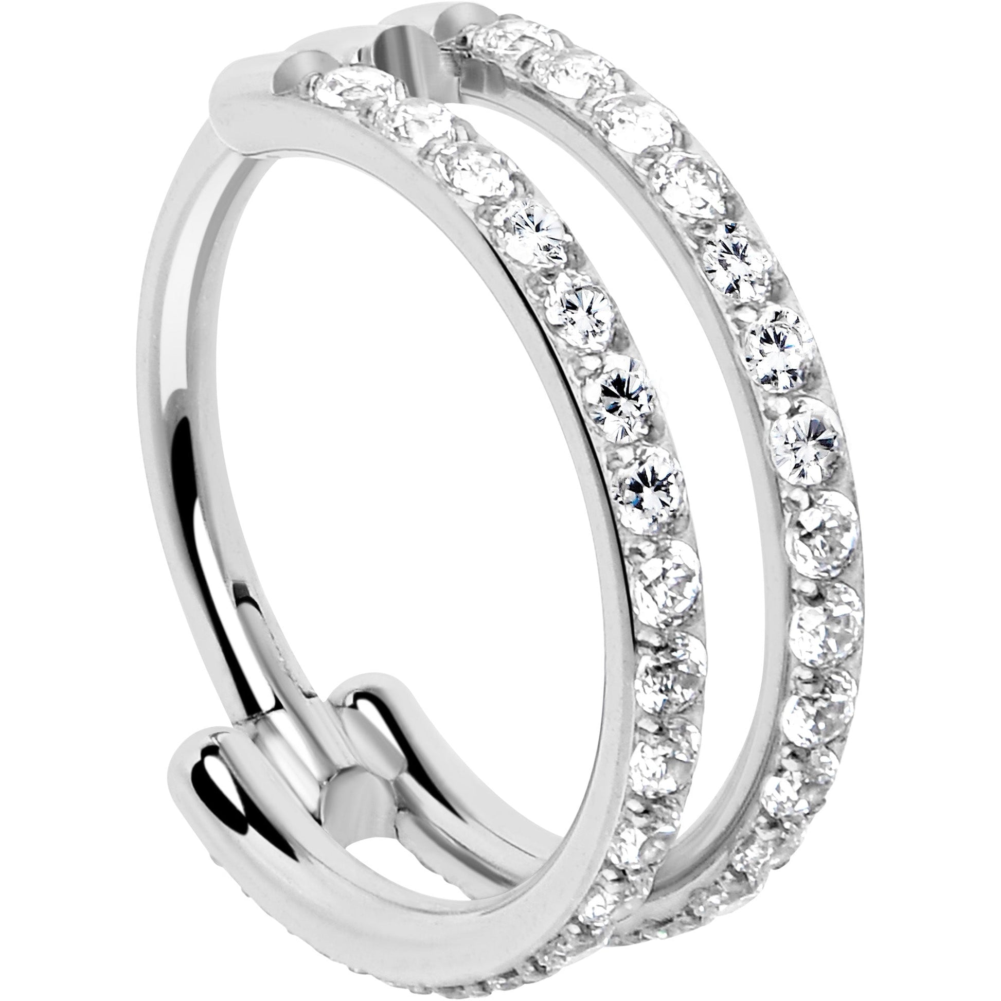 18G Double Row Micro Gem Implant Grade Titanium Hinged Double Hoop Nose Ring BodyCandy