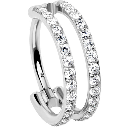 18G Double Row Micro Gem Implant Grade Titanium Hinged Double Hoop Nose Ring BodyCandy