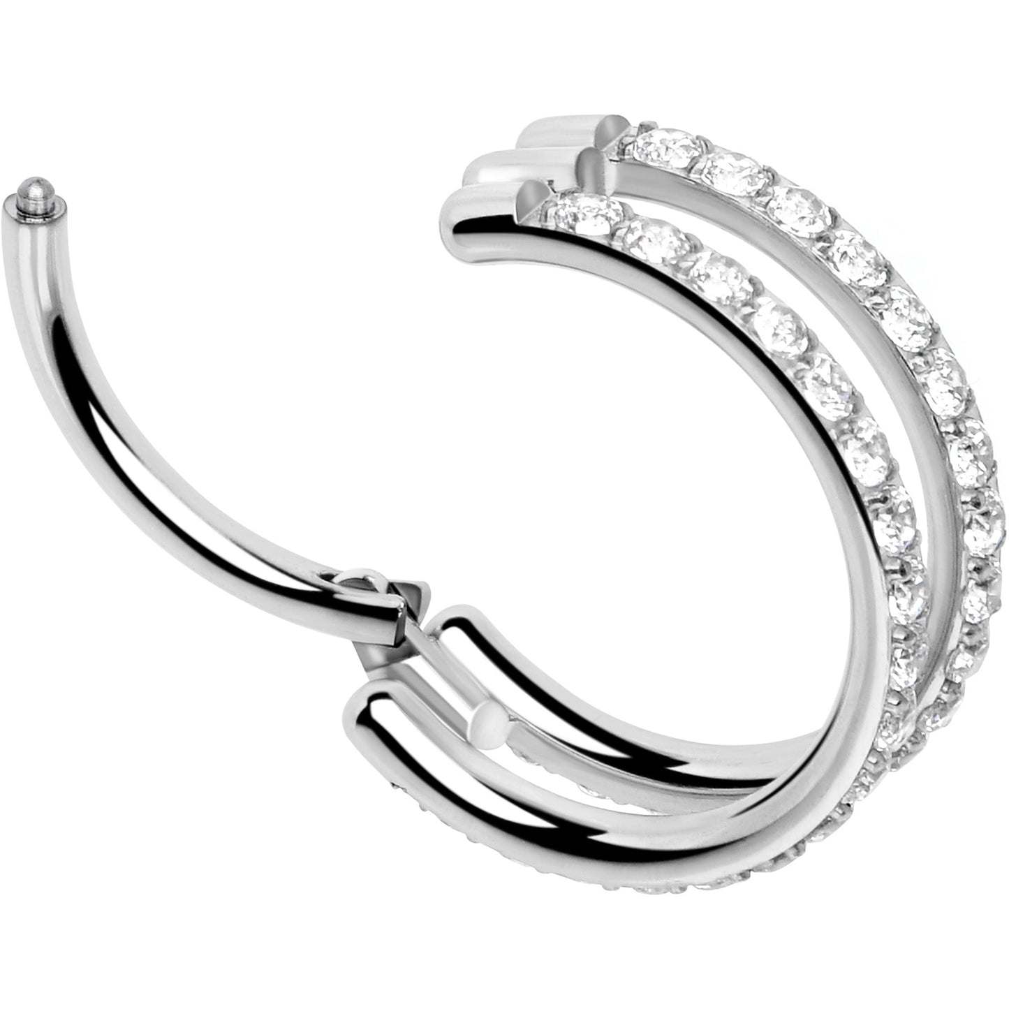 18G Double Row Micro Gem Implant Grade Titanium Hinged Double Hoop Nose Ring BodyCandy