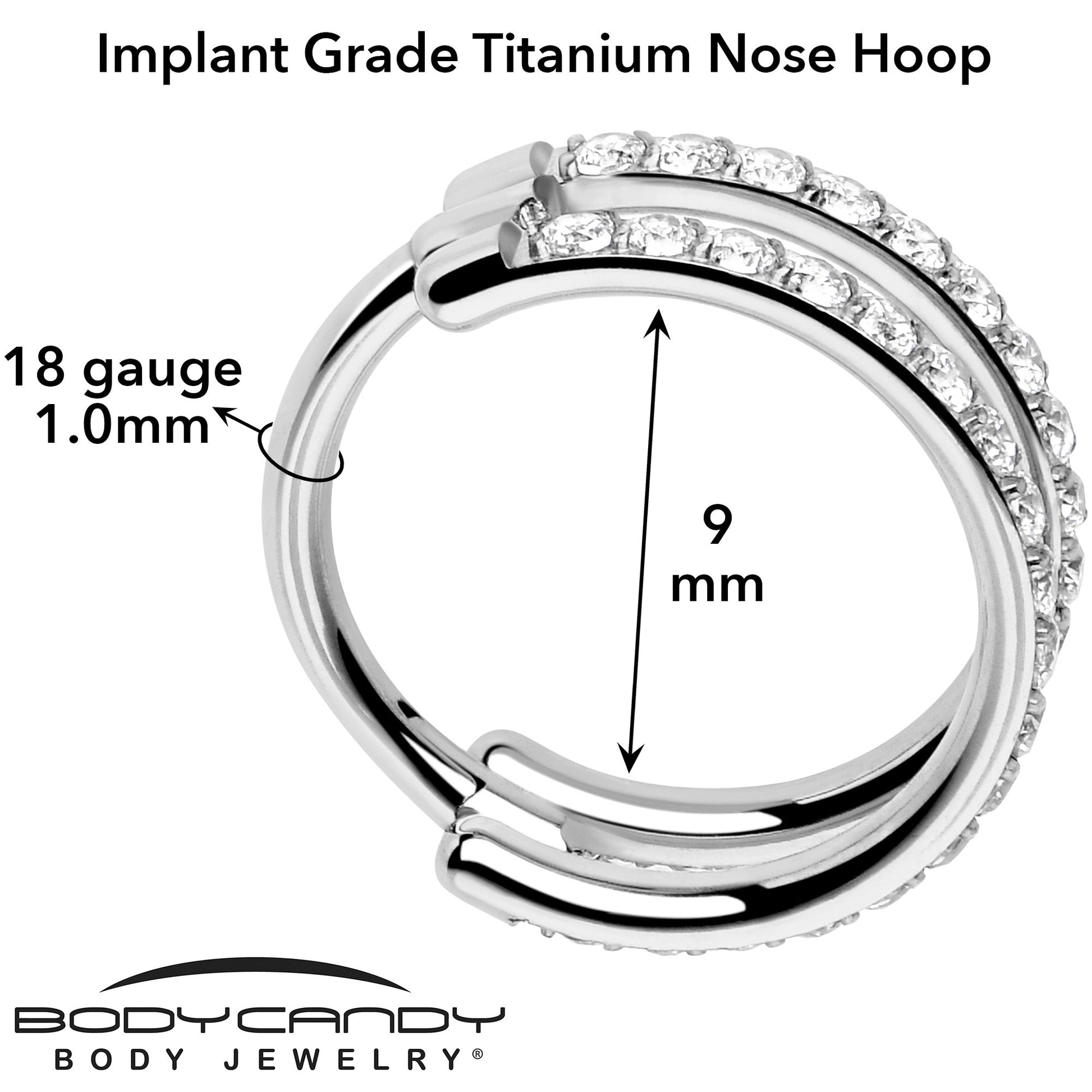 18G Double Row Micro Gem Implant Grade Titanium Hinged Double Hoop Nose Ring BodyCandy