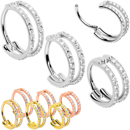 18G Double Row Micro Gem Implant Grade Titanium Hinged Double Hoop Nose Ring BodyCandy