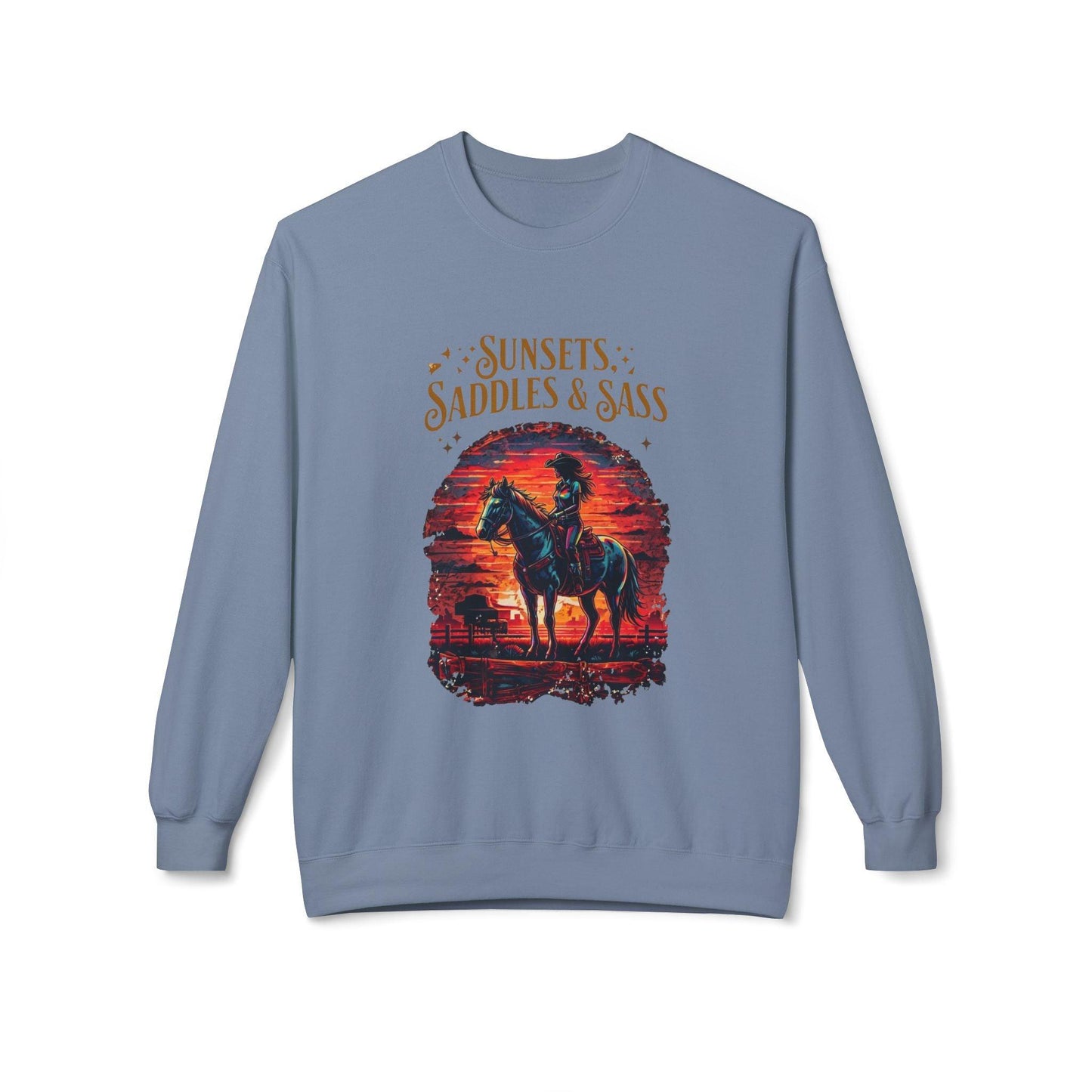 Sunsets Saddles and Sass Softstyle Fleece Crewneck Sweatshirt Country in My Heart