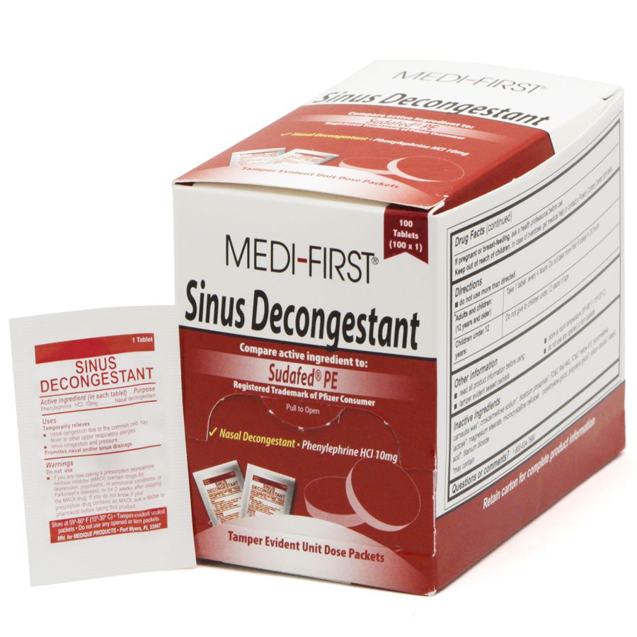 Sinus Decongestant, 100/box quakekits.com