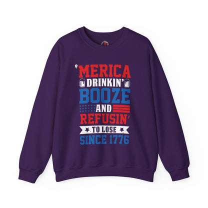 Merica Drinkin Booze And Refusin To Lose Crewneck Sweatshirt The Devil's Pickle