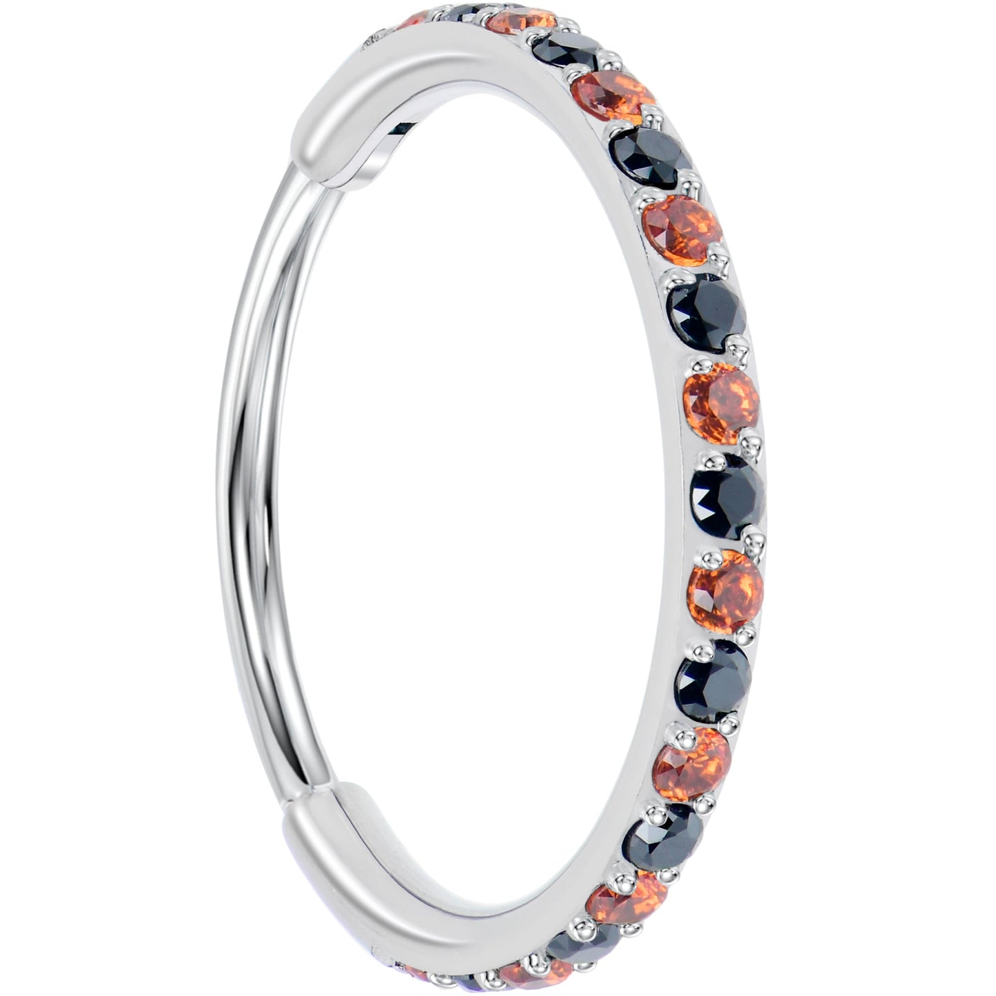 20G Micro Gem Titanium Hinged Nose Hoop - Black Orange Nose Ring BodyCandy