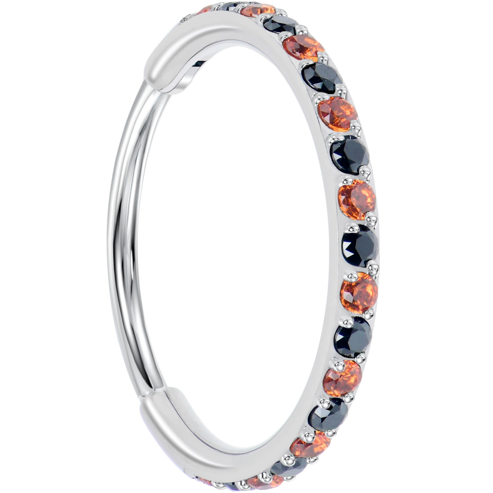 20G Micro Gem Titanium Hinged Nose Hoop - Black Orange Nose Ring BodyCandy