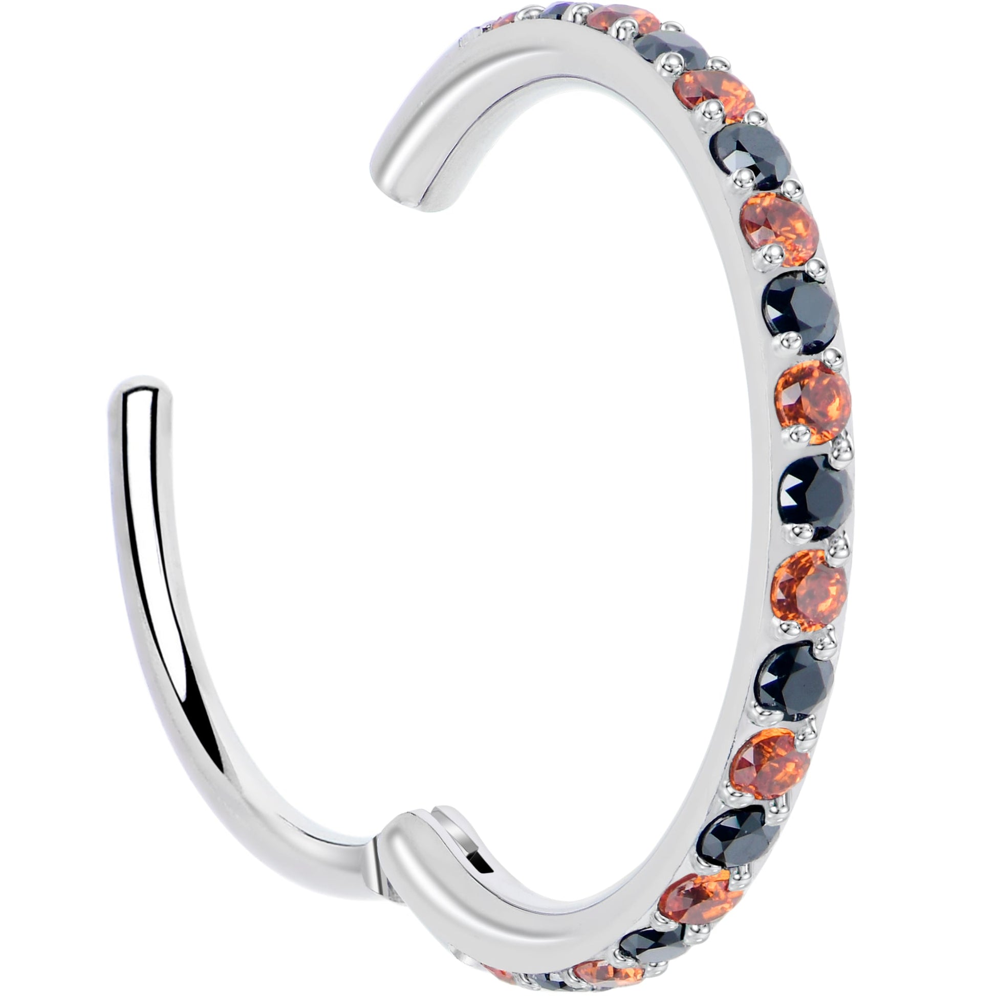 20G Micro Gem Titanium Hinged Nose Hoop - Black Orange Nose Ring BodyCandy