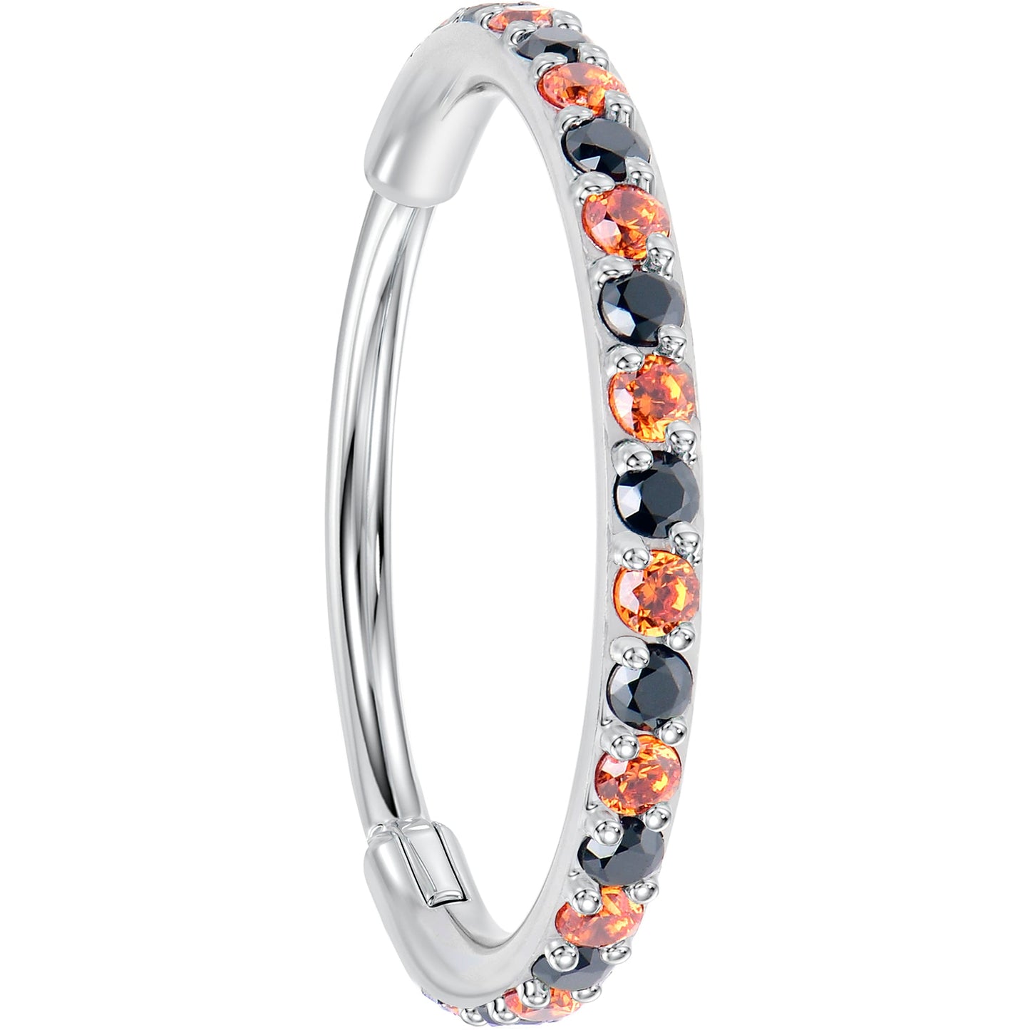 20G Micro Gem Titanium Hinged Nose Hoop - Black Orange Nose Ring BodyCandy