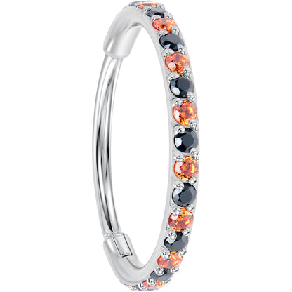 20G Micro Gem Titanium Hinged Nose Hoop - Black Orange Nose Ring BodyCandy