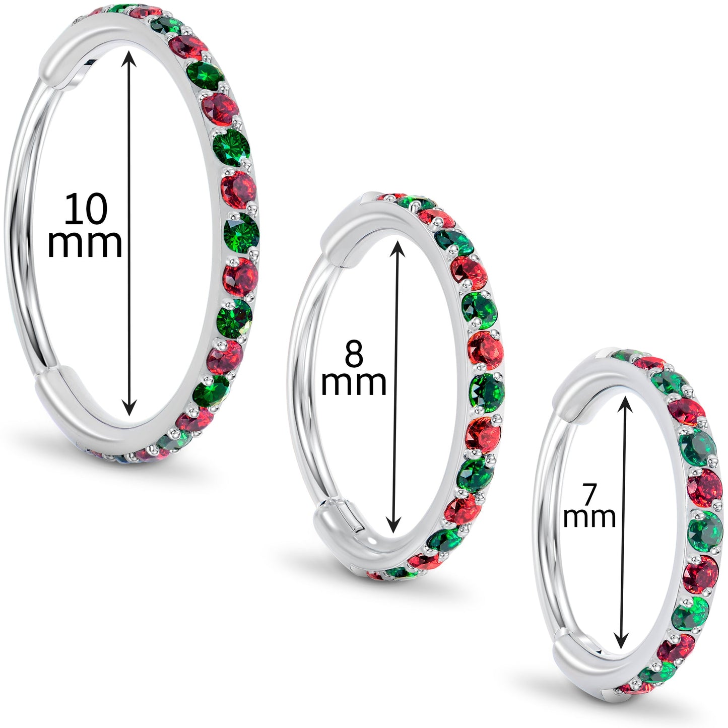20G Micro Gem Titanium Hinged Nose Hoop - Christmas Nose Ring BodyCandy