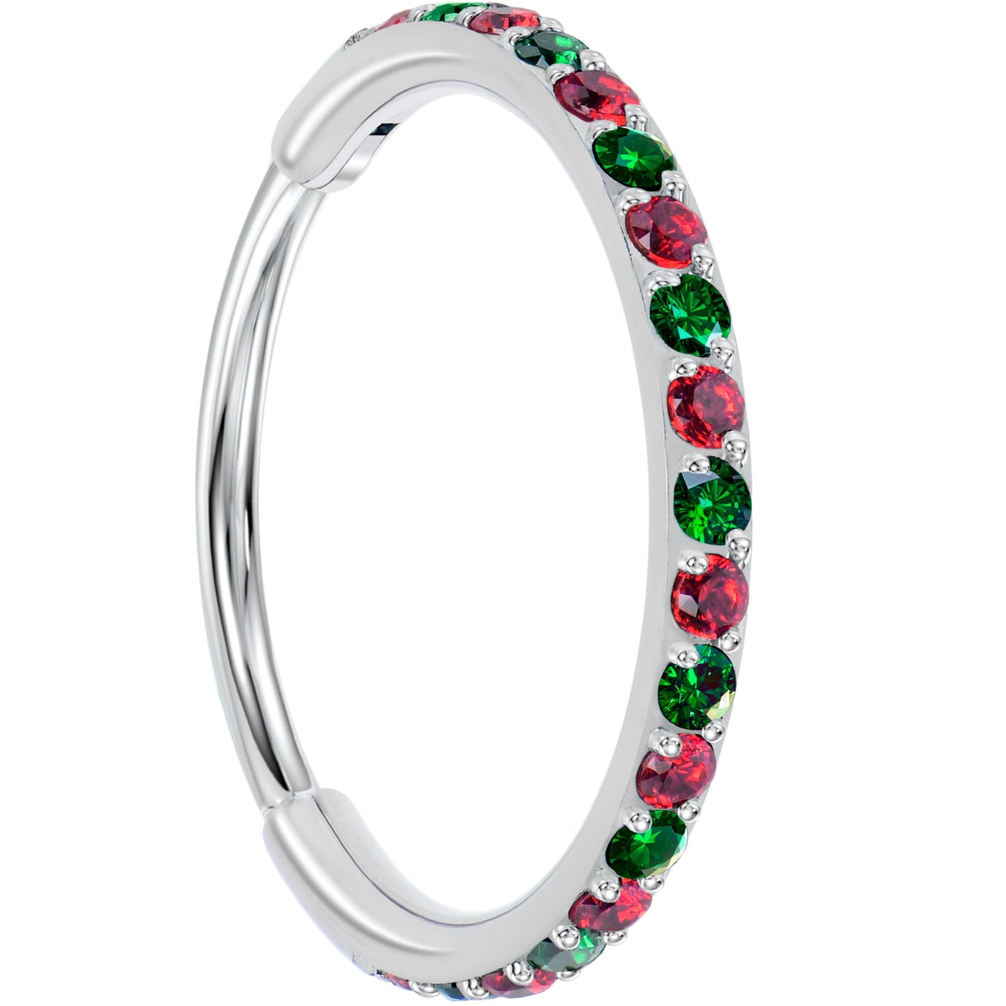 20G Micro Gem Titanium Hinged Nose Hoop - Christmas Nose Ring BodyCandy