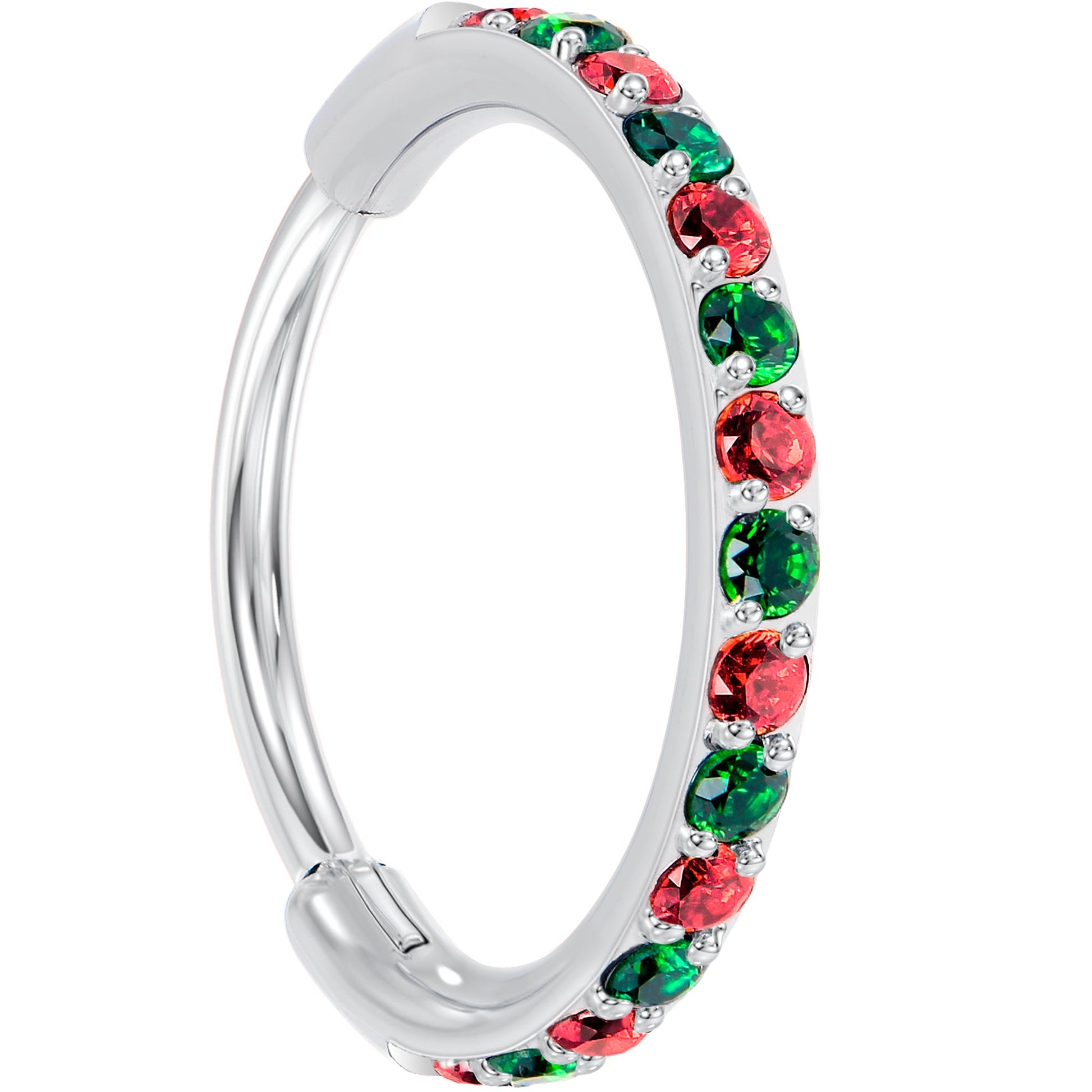 20G Micro Gem Titanium Hinged Nose Hoop - Christmas Nose Ring BodyCandy