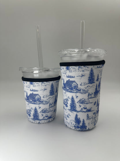 Western Barn Toile Coffee Sleeve | Reusable Neoprene Iced Coffee Cup Cover (16–24oz) BashDesignsCo