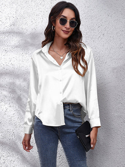 Hot Style In-Kind Shooting Satin Shirt Women'S Satin Imitation Long-Sleeved Shirt New European And American Cross-Border Women'S Clothing NovaCart