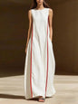 Women's Linen Sleeveless Loose Striped Maxi Dress FitiqueFit