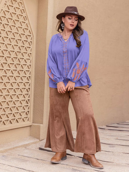 Plus Size Boho Embroidered Long Sleeve Blouse See size chart under “more details” The Fashion Celestial