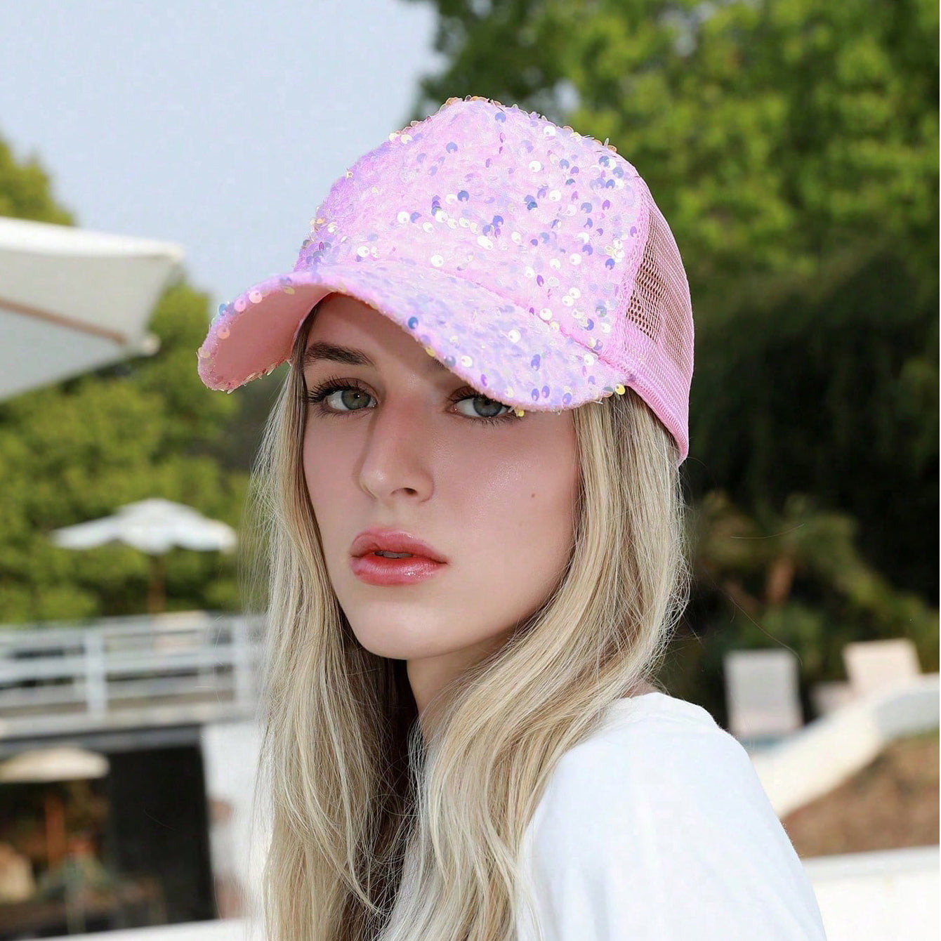 Sequin-Embroidered Mesh Baseball Cap with Sunshade – Breathable Trendy Hat FitiqueFit