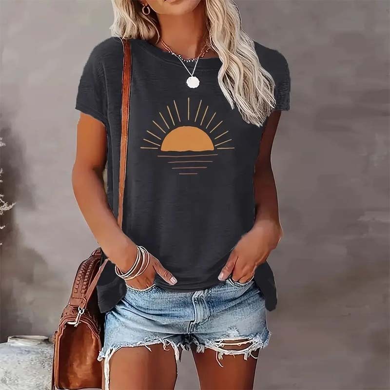 Sunrise Print Round Neck T-Shirt FitiqueFit