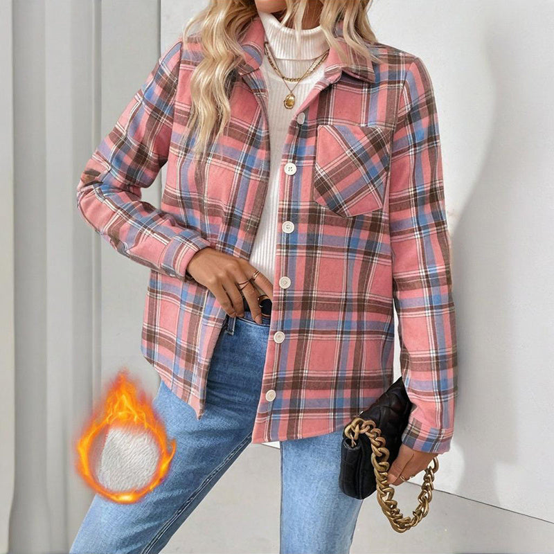 Checkered Fleece-Lined Shacket with Chest Pockets FitiqueFit