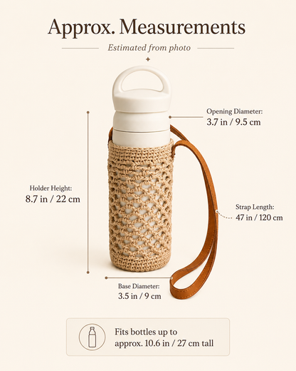 Crochet Cotton and Leather Water Bottle Holder Village Thrive