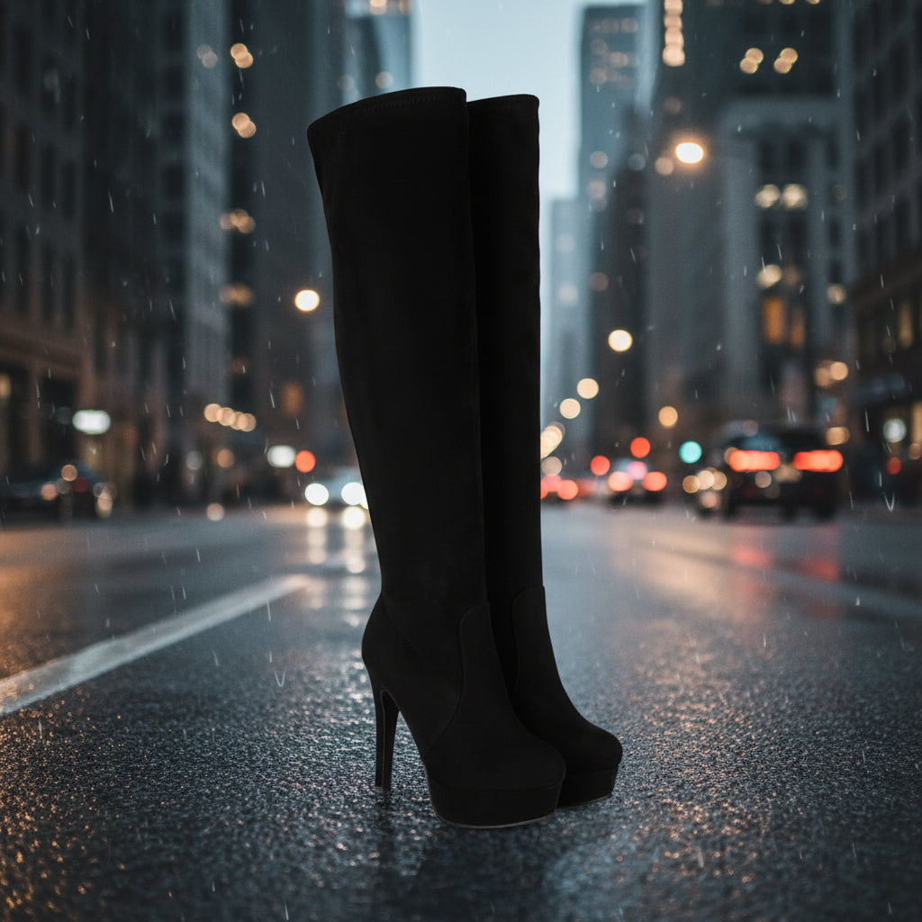 Suede Elastic Over-the-Knee High Heel Riding Boots Women FitiqueFit