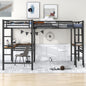 Twin Size Metal Loft Bed with Two Built-in Desks Black