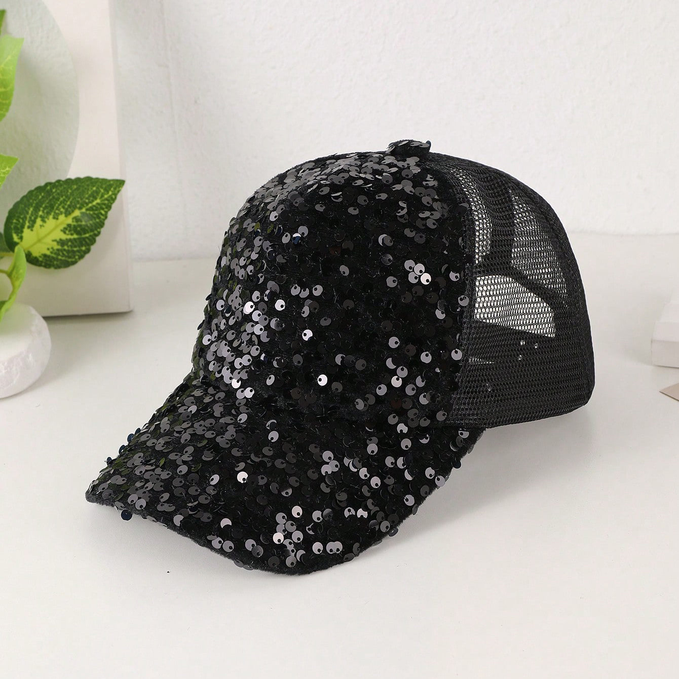 Sequin-Embroidered Mesh Baseball Cap with Sunshade – Breathable Trendy Hat FitiqueFit