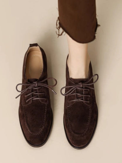 Women's Retro Lace-Up Deep-Mouth Suede Loafer Pumps FitiqueFit