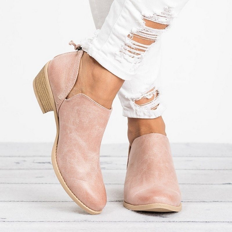 Women's Retro Chunky Heel Ankle Boots – Block Heel Faux Suede FitiqueFit