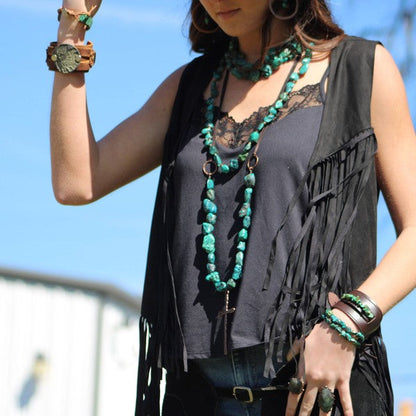 Double Strand Turq Bracelet w/ Feather and Tassel Shop Style & More | Fresh Looks, Everyday Deals & Free Shipping