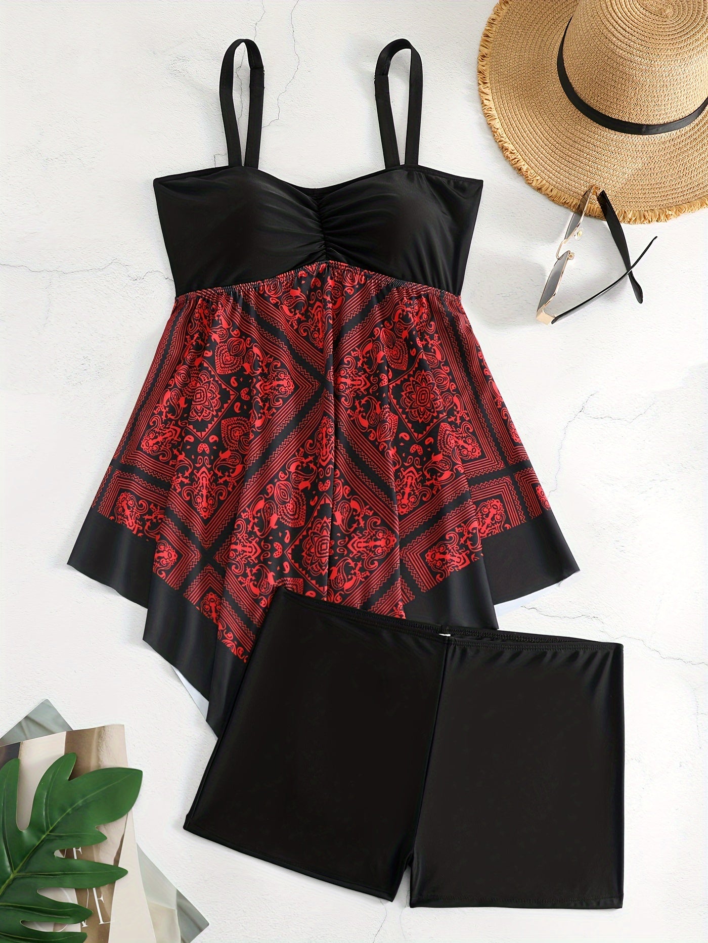 Plus Size Women's Printed Two-Piece Skirt Swimsuit, Sexy Printed Swimwear, Plus Size Style NovaCart