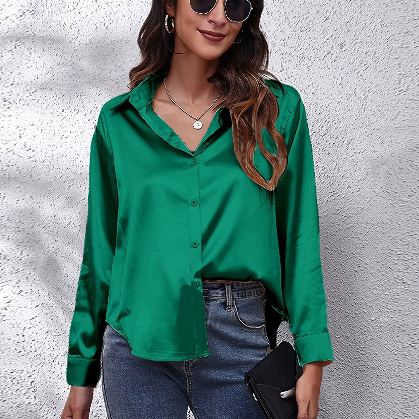 Hot Style In-Kind Shooting Satin Shirt Women'S Satin Imitation Long-Sleeved Shirt New European And American Cross-Border Women'S Clothing NovaCart