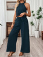 Women's Halter Neck Cropped Top & Wide-Leg Pants Two-Piece Set FitiqueFit