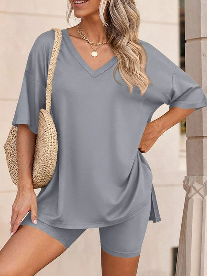 Full Size Casual Loose V-Neck T-Shirt & Shorts Set Plus Size New Era Fashion LLc