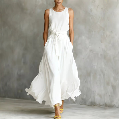 Women's Lace-Up Waist-Cinching Sleeveless Maxi Dress FitiqueFit