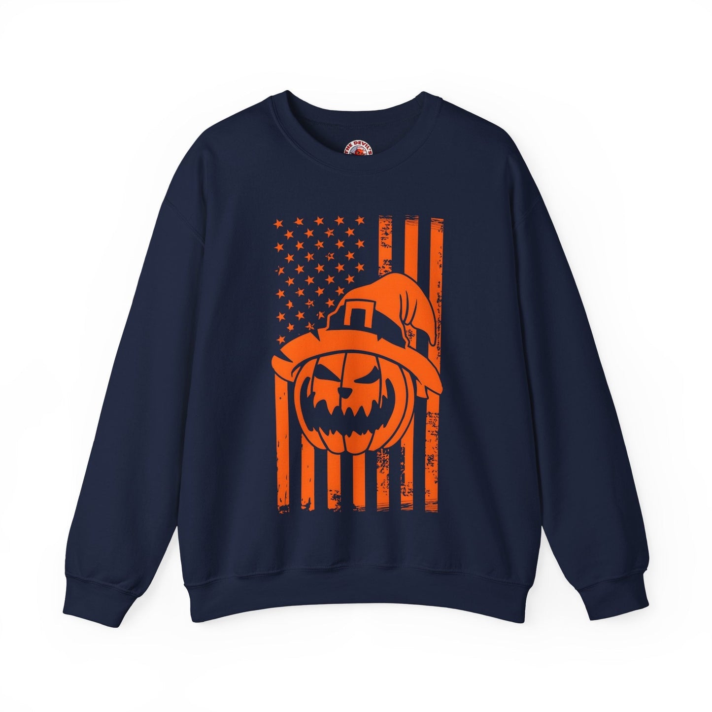 Pumpkin American Flag Crewneck Sweatshirt The Devil's Pickle