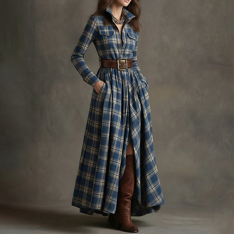 Women's Printed Lapel Slim-Fit Dress – Elegant Commuter Style FitiqueFit