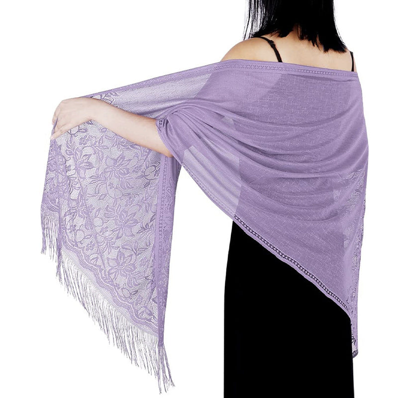 Women's Casual Shawl Wrap - Solid Color, Lightweight Polyester Knit - Going Out Essentials | Fringe Trim | Floral Lace Details NovaCart