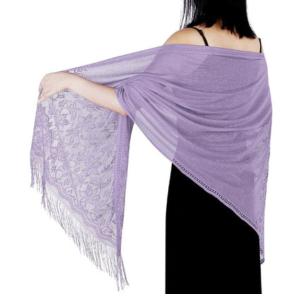 Women's Casual Shawl Wrap - Solid Color, Lightweight Polyester Knit - Going Out Essentials | Fringe Trim | Floral Lace Details NovaCart