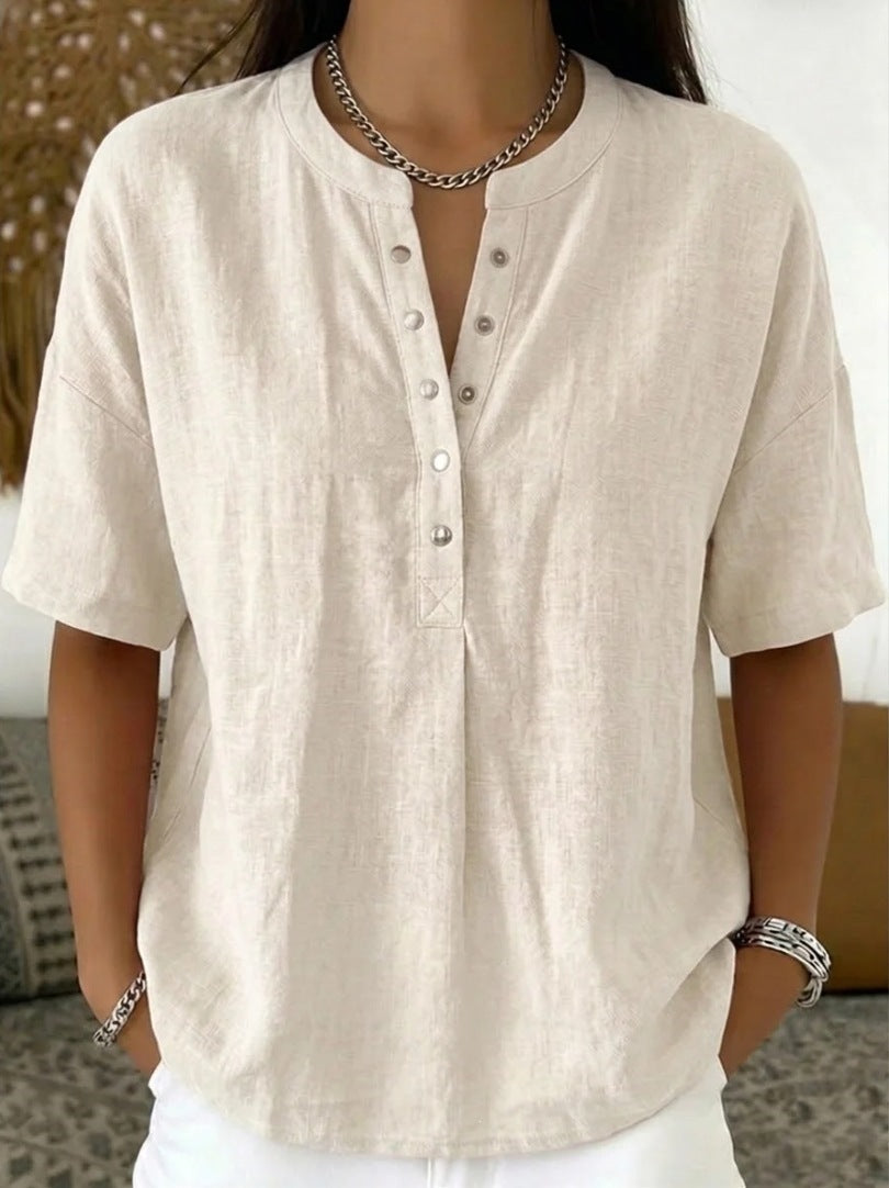 Women's Solid Color Loose-Fit Short-Sleeve Pullover Top FitiqueFit