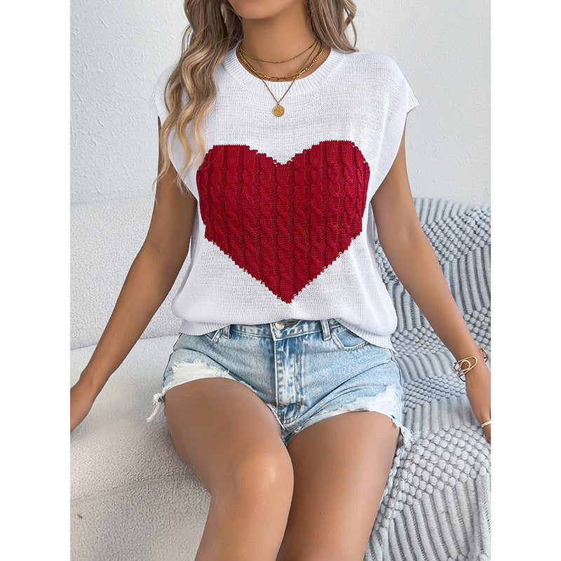 Women’s Heart Color Block Knit Top – Casual Sleeveless Valentine Tank FitiqueFit