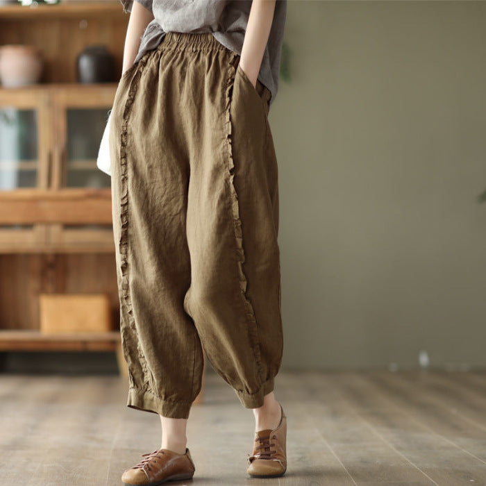 Women's High-Waist Solid-Color Capri Harem Pants FitiqueFit