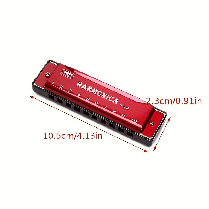 10 Hole Harmonica Mouth Organ | Puzzle Musical Instrument, Beginner Teaching, Playing Gift, Copper Core Resin, Available in, Pink, Red, Golden, Silvery Grey NovaCart
